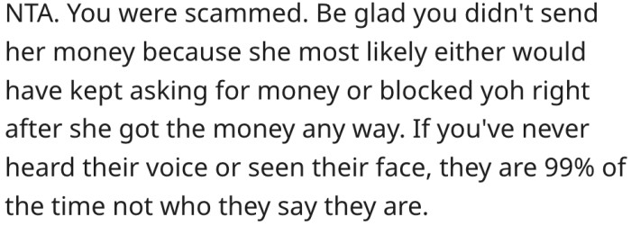 12. She would have continued asking for more money if he had given in.