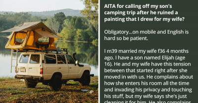 Father Cancels Son's Camping Trip After Destroying The Painting He Made For His New Wife