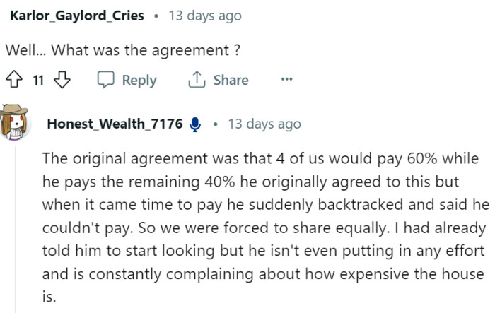 OP shared the original agreement: