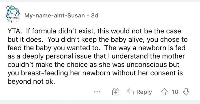 Another comment says she's TA and that she shouldn't breastfeed her nephew without her sister's consent.