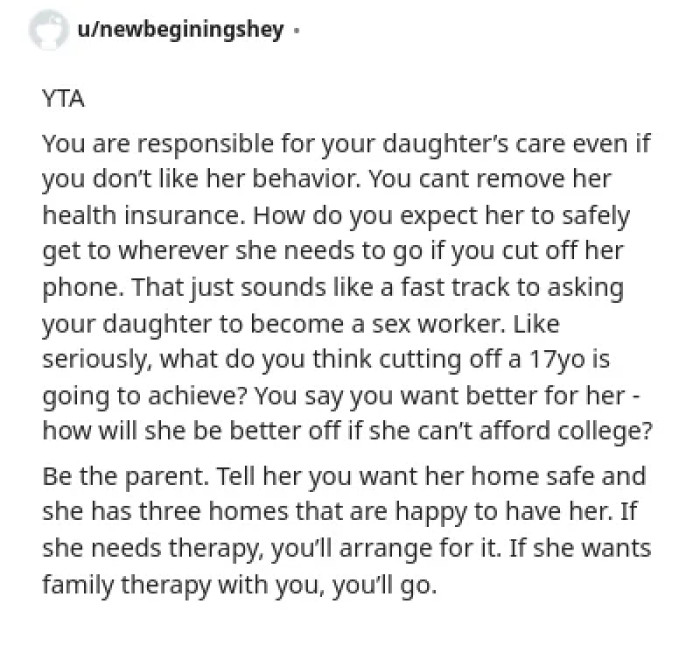 A supportive comment defends parenting and suggests focusing on an education plan