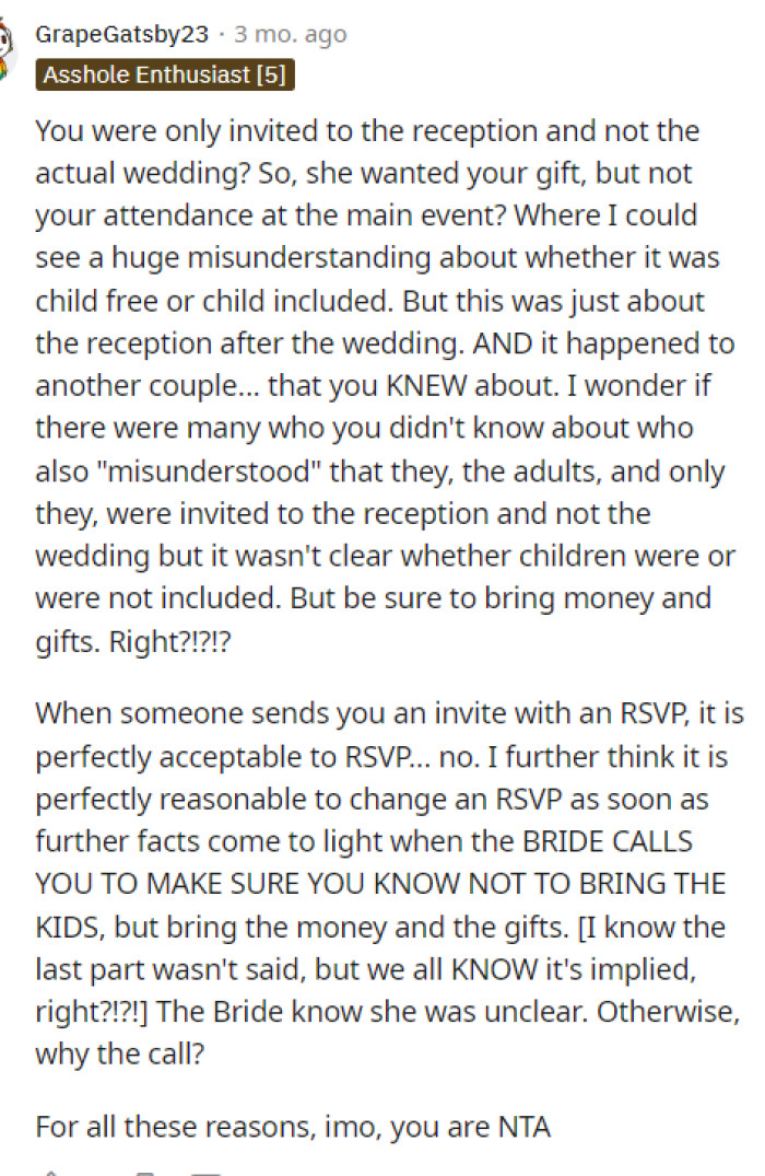 This is one thing that I noticed too because I find it odd to invite someone to one or the other, honestly.