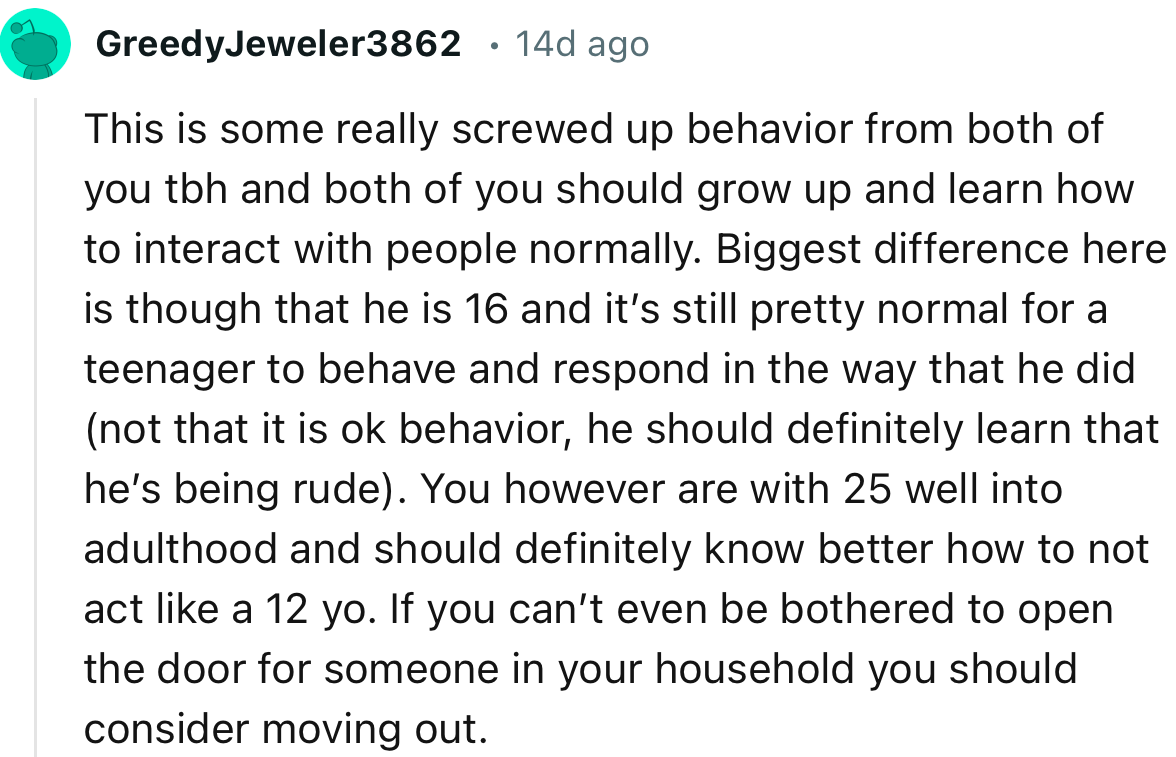 “This is some really screwed-up behavior from both of you, tbh, and both of you should grow up.”