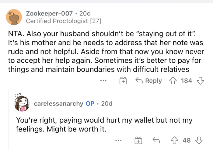 People immediately came for her husband, as they feel that he should step in.