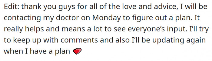 19. The OP added an edit to her post: