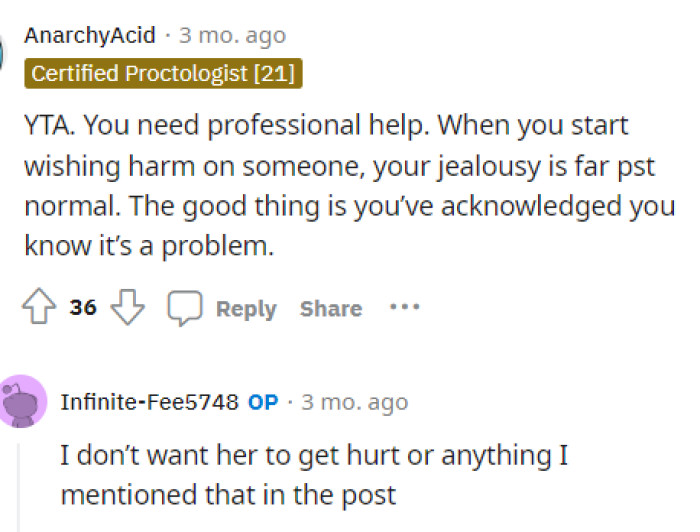 OP is replying to people, trying to somewhat defend herself and the way she feels.