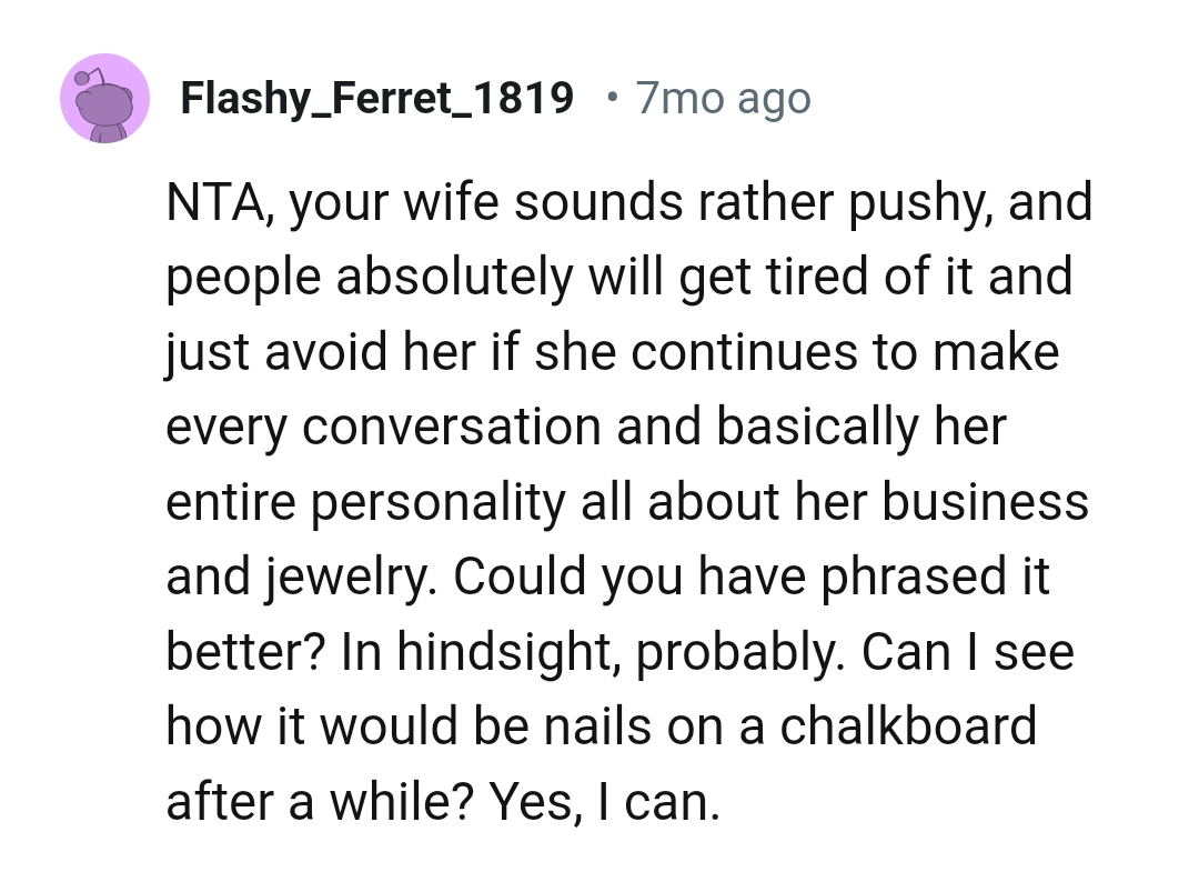 This Redditor believes OP's wife is sounding pushy