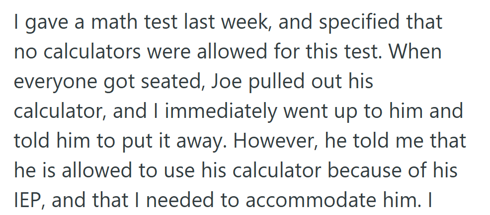 The test hadn’t even started, and already a calculator was causing a showdown.