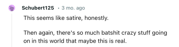 “This seems like satire, honestly.”