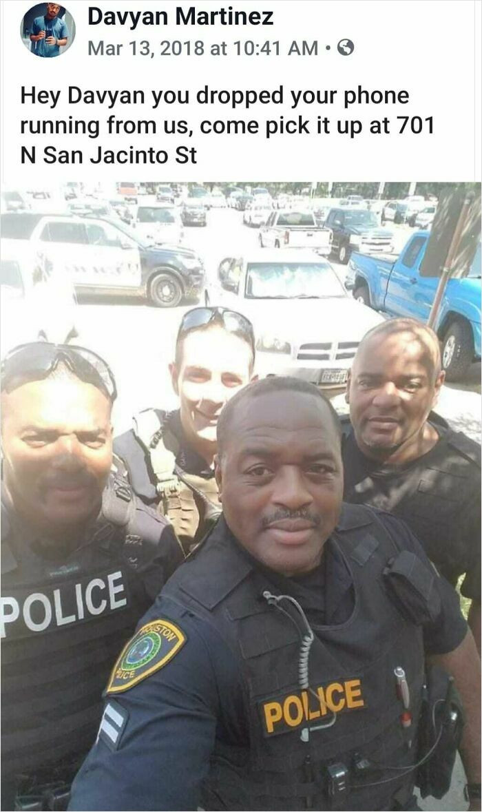"Criminal Dropped Phone Running From Police. They Took A Selfie And Told Him It Can Be Picked Up At The County Jail"