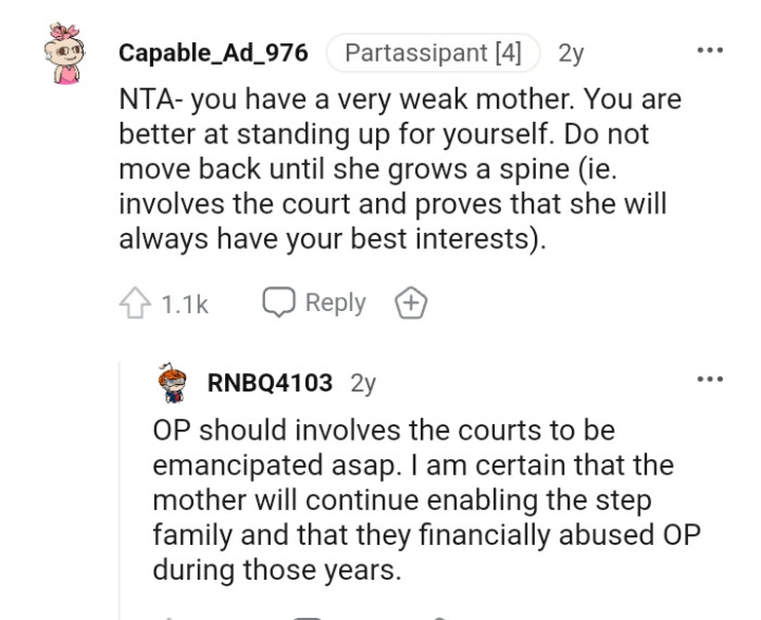 The OP shouldn't move back until her mom grows a spine.