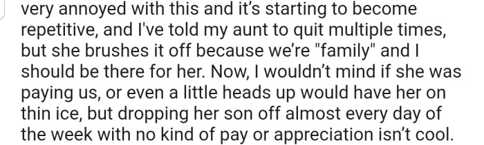 Even after numerous complaints, OP's aunt has been dismissive about her actions.