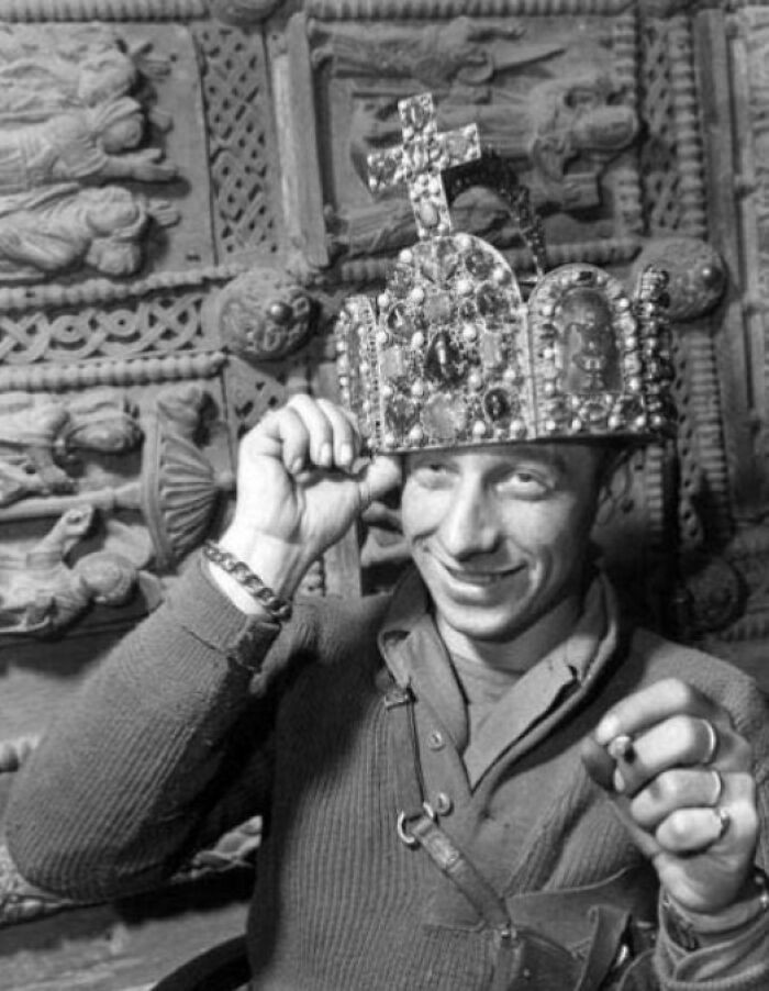 American Soldier Wearing Crown Of Holy Roman Emperor, 1945