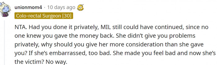 The bottom line is - MIL called OP out publicly...