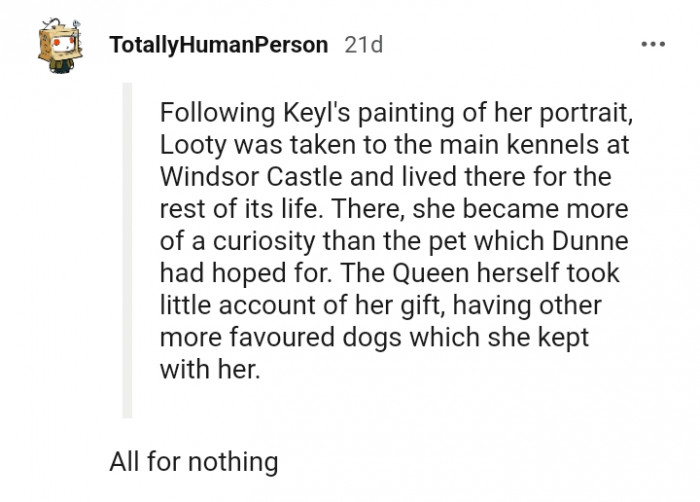 It's all for nothing, according to this Redditor