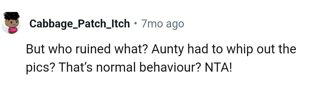 OP's aunt ruined it all