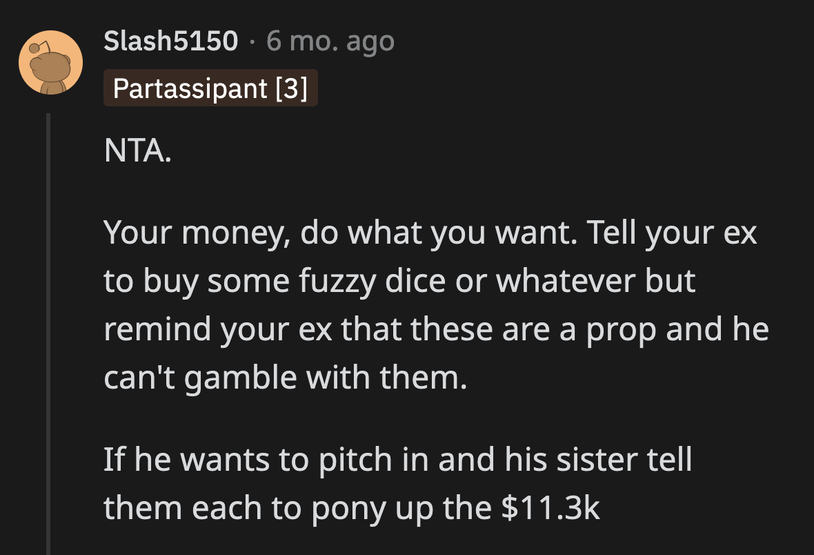 They Can Call OP a Selfish A**hole When They Can Share a Fair Amount of Money for the Car.