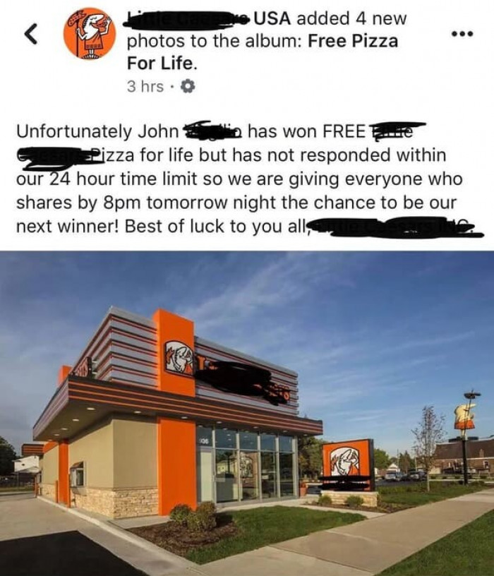 17. “Pizza for life. Down the drain.” Okay, who's going to be the next lucky winner???