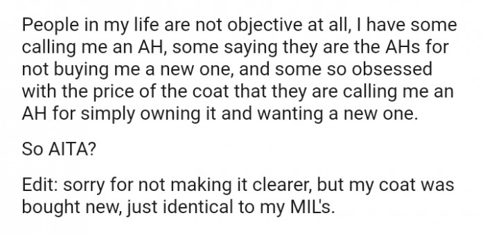 Some are so obsessed with the price of the coat that they are calling the OP an AH