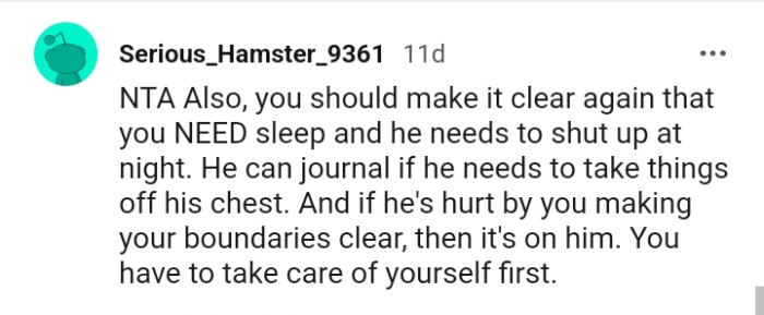 The OP has to take care of herself first