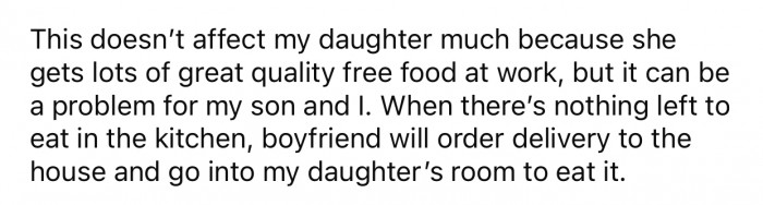 Only OP and her daughter are affected by this problem since OP mostly eats at work.