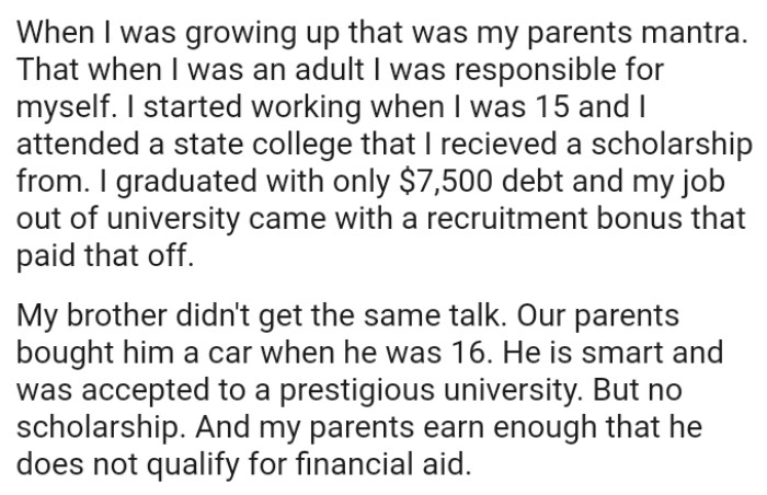 The OP attended a state college where he received a scholarship from