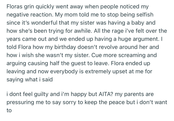 OP got upset and slammed Flora for always wanting to be the center of attention