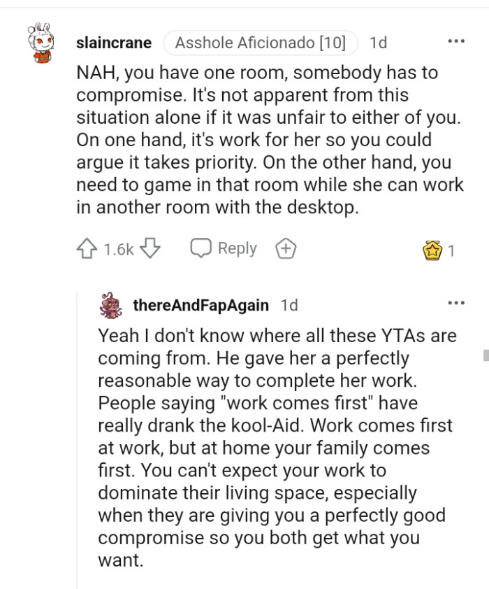 It's work for her, and it takes priority