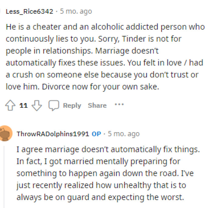It just doesn't sound like the husband is a healthy person to be around, or maybe he's just not thinking clearly, but she may have made a mistake by marrying him.