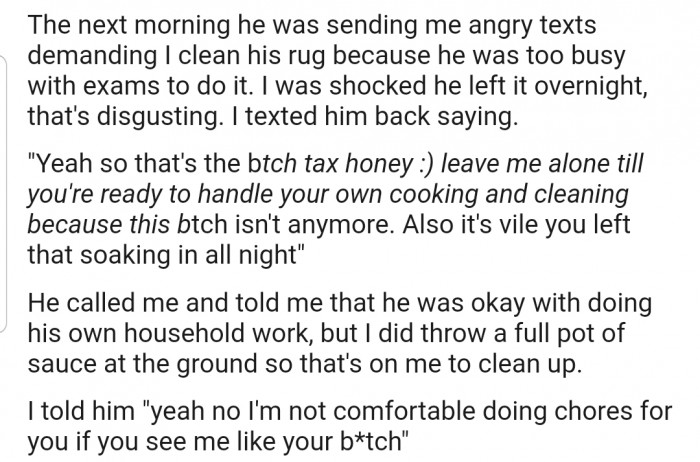 The next morning, OP woke up to angry texts from her boyfriend