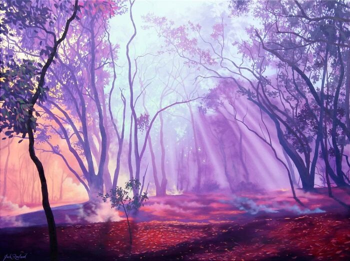 Dreamlike vaporwave landscape with neon glow, reset button motif, and surreal horizon