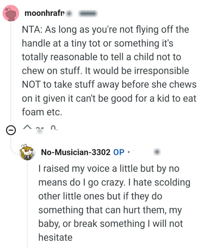 It's reasonable to tell a child not to chew on stuffs