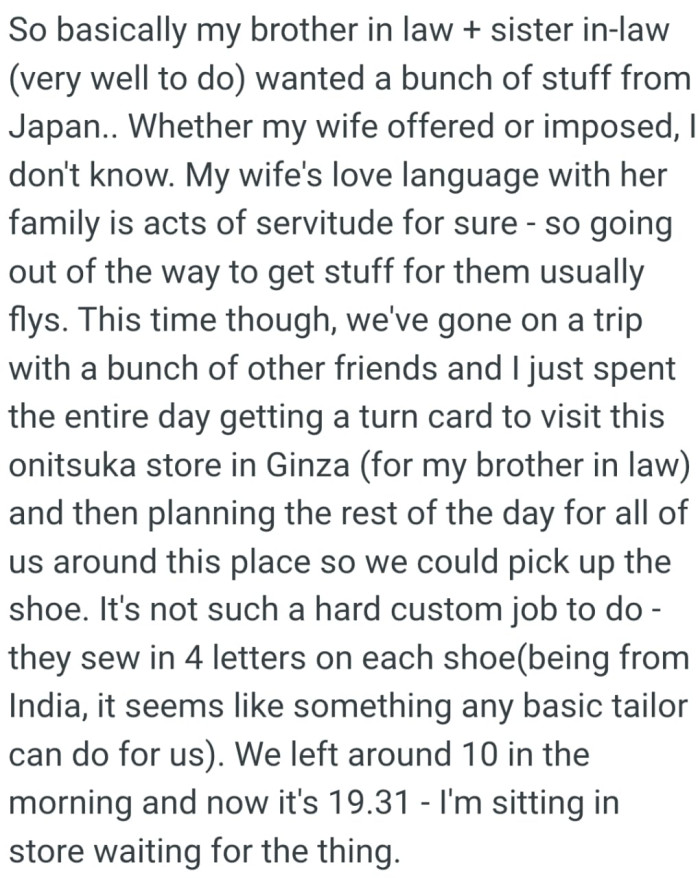 OP says that his wife's love language with her family is acts of servitude for sure