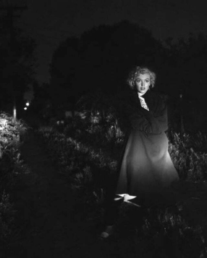 "Marilyn Monroe Walking Between The Back Of The Houses In Beverly Hills. She Suffered From Terrible Insomnia And Asked Her Friend Andre De Dienes To Take A Photo To See If She Got Tired Enough To Sleep, 1953"