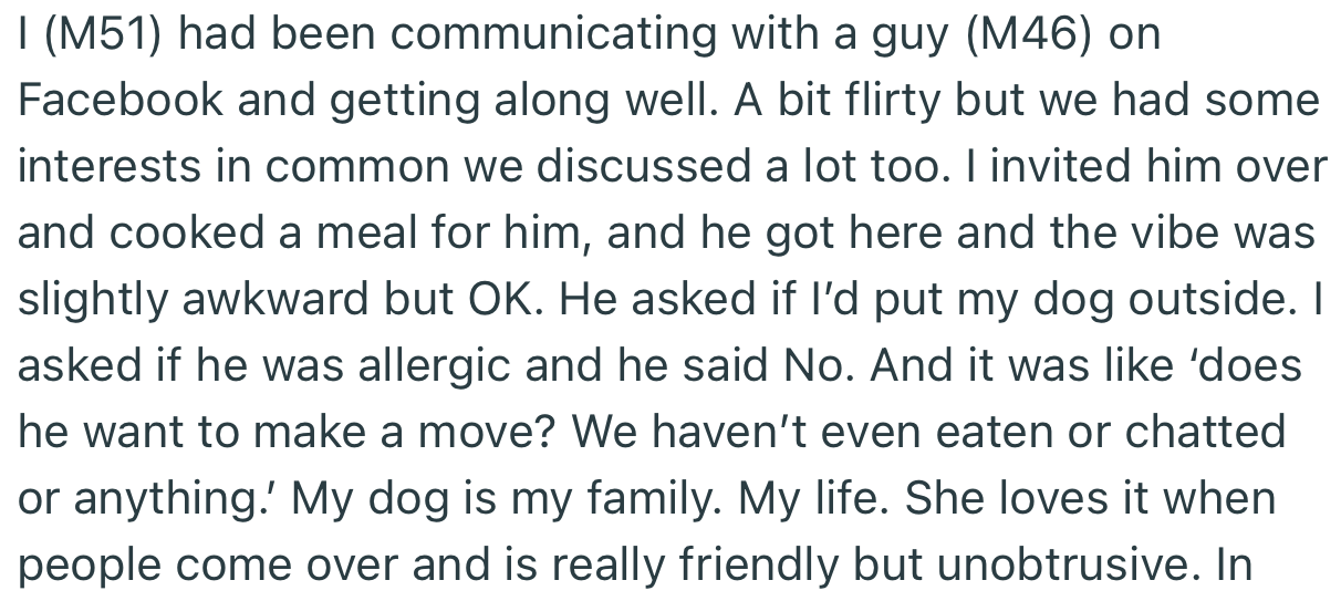 OP’s date came over, but wasn’t comfortable with the fact that his dog was inside the house