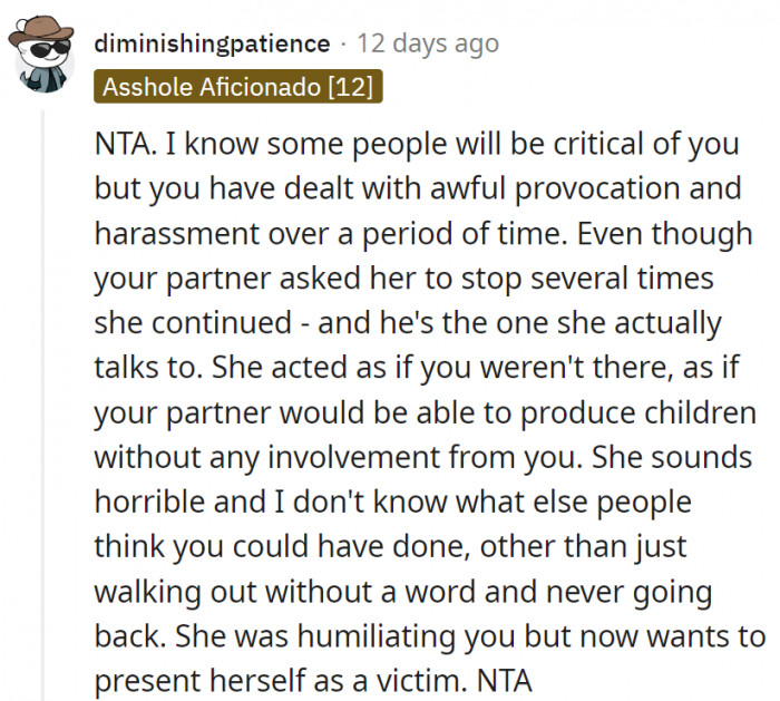 14. It's amazing how OP even managed to get through her MIL's behavior for such a long period of time