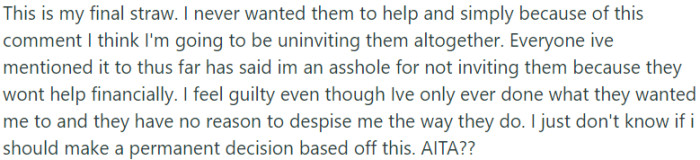 OP never sought their financial assistance