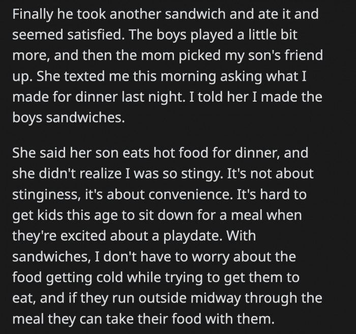 Then the kid’s mom wanted to know what she served them for dinner