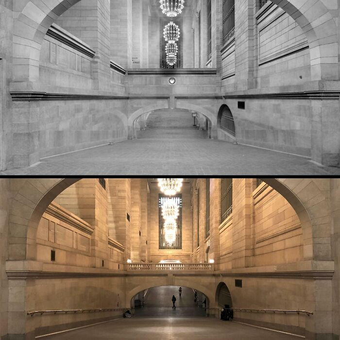 "Grand Central Terminal, NYC. 1912 Top, 2021 Bottom"
