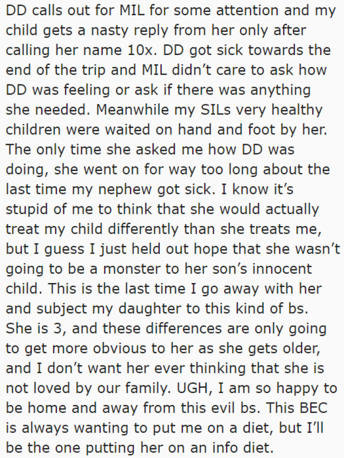 After this vacation, the OP no longer wants to spend time with her MIL.