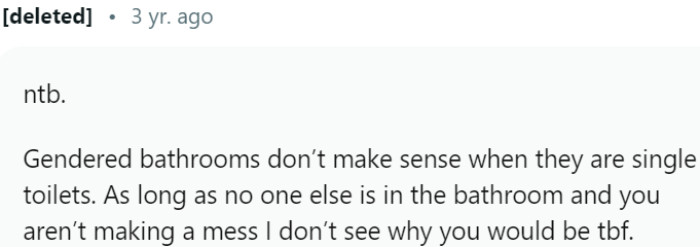 Gendered single toilets are unnecessary