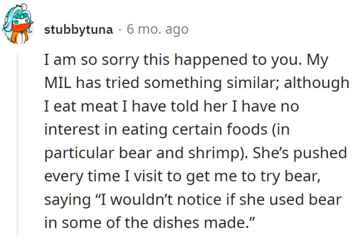 Her MIL's got a wild menu, pushing bear dishes. Time to unleash that 