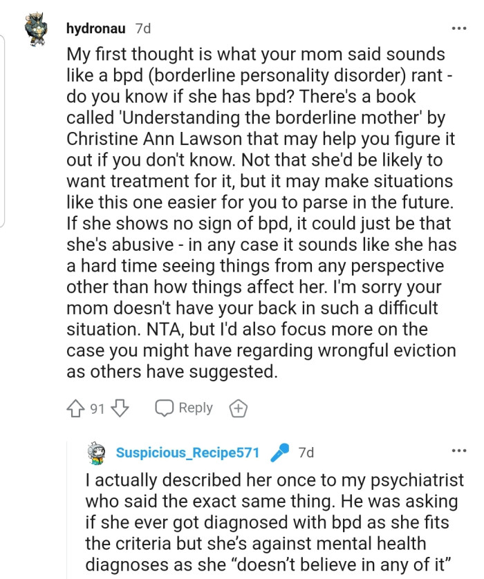 OP's mom could be suffering from Borderline Personality Disorder.