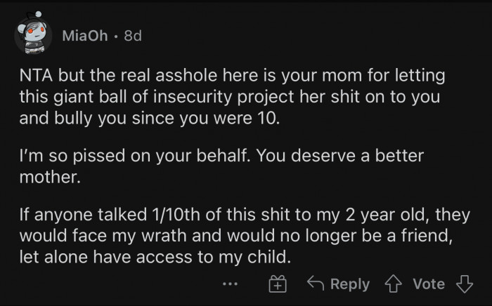 OP's mom should have protected her from Rita's harassment.