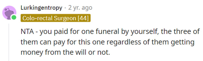 OP, let your brothers step up for a relay this time and show some financial prowess.