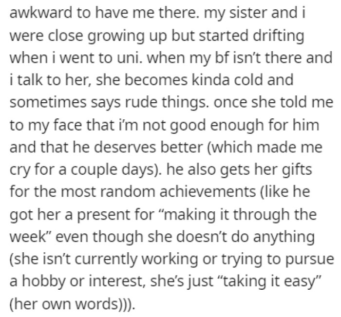 The relationship between her boyfriend and sister is getting stronger as time goes on