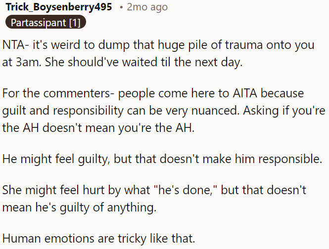 OP is not the AH for feeling it's inappropriate for his girlfriend to unload her trauma at 3 AM.