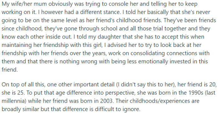 OP's wife offered consolation while OP had a different perspective