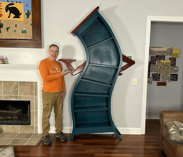 "I Built An 8-Foot Tall Whimsical Bookcase From Plywood, Lauan, Poplar, And Padauk. This Was A Fun Build And My Wife Absolutely Loves It!"