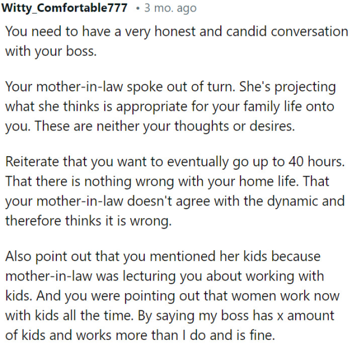 OP should explain that her mother-in-law disagrees with her dynamic, but that shouldn't affect her work.
